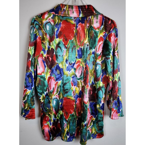 Coldwater Creek Womens‎ Sz L Artsy Floral Long Sleeve Button Up Top Oversized - Picture 2 of 8